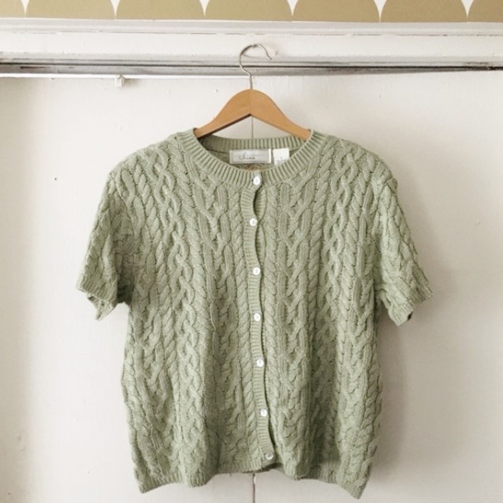Vintage Chunky Cable Knit Green Sweater